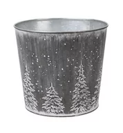 Pudła i pojemniki do przechowywania - SREBRNA OKRĄGŁA OSŁONKA METALOWA CHOINKI 19x19x17h cm - miniaturka - grafika 1