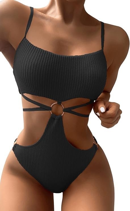 Damski Kostium Kąpielowy Jednoczęściowy Na Ramiączkach Elegancki Czarny M