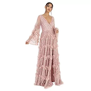 Sukienki - Maya Deluxe Damska sukienka maxi w kształcie litery V, z rozcięciem w talii, na bal, dla panny młodej, na ślub, różowy, 36 - grafika 1