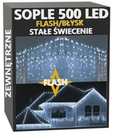 Oświetlenie świąteczne - Sople 500 LED Lampki Zewnętrzne IP44 Stałe+Flash Zimna biel - miniaturka - grafika 1