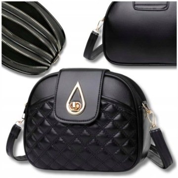 Torebka czarna skórzana miejska na ramię mała pikowana skóra ekologiczna