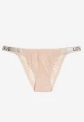Majtki damskie - Jasnoróżowe Bawełniane Majtki Figi z Koronki Ozdobione Cyrkoniami Elenivia - miniaturka - grafika 1