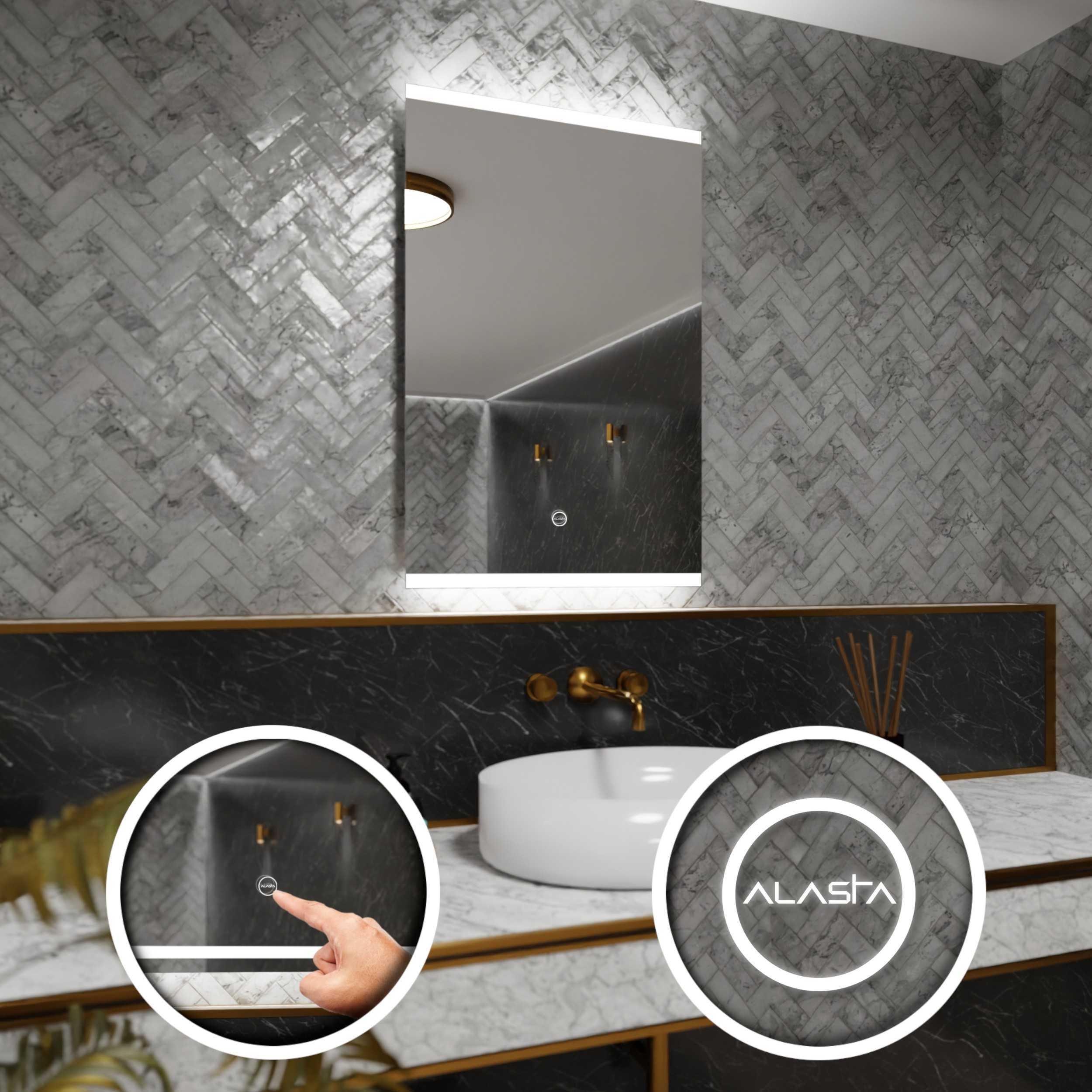 Prostokątne lustro łazienkowe z podświetleniem LED i włącznikiem dotykowym - Brasil - 70 x 90cm