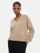 Swetry damskie - Tommy Hilfiger Sweter Script Soft WW0WW42149 Beżowy Relaxed Fit - miniaturka - grafika 1