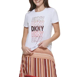 DKNY Damska koszulka z wieloma logo, graficzna, biały/wielokolorowy, S - Koszulki i topy damskie - miniaturka - grafika 1
