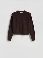 Swetry damskie - Reserved - Sweter z poduszkami na ramionach - brązowy - miniaturka - grafika 1