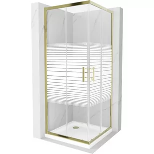 Mexen Rio kabina prysznicowa kwadratowa 80x80 cm, pasy, złota + brodzik Flat, biały - Kabiny prysznicowe - miniaturka - grafika 1