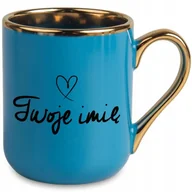 Kubki - Kubek ELEGANT BLUE UCHO WNĘTRZE ZŁOTE TWOJĘ IMIĘ SERDUSZKO PERSONALIZOWANY - miniaturka - grafika 1