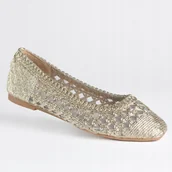 Baleriny - Baleriny damskie lekkie wygodne GOODIN GD-FL899 złote siateczka ażurek 36 - miniaturka - grafika 1
