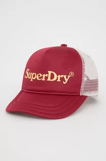 Czapki damskie - Superdry czapka kolor czerwony z nadrukiem - grafika 1