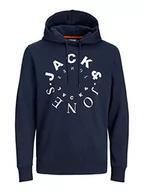 Bluzy męskie - JACK & JONES Męska bluza z kapturem Jjwarrior Sweat Hood, granatowy/nadruk: duży, XXL - miniaturka - grafika 1