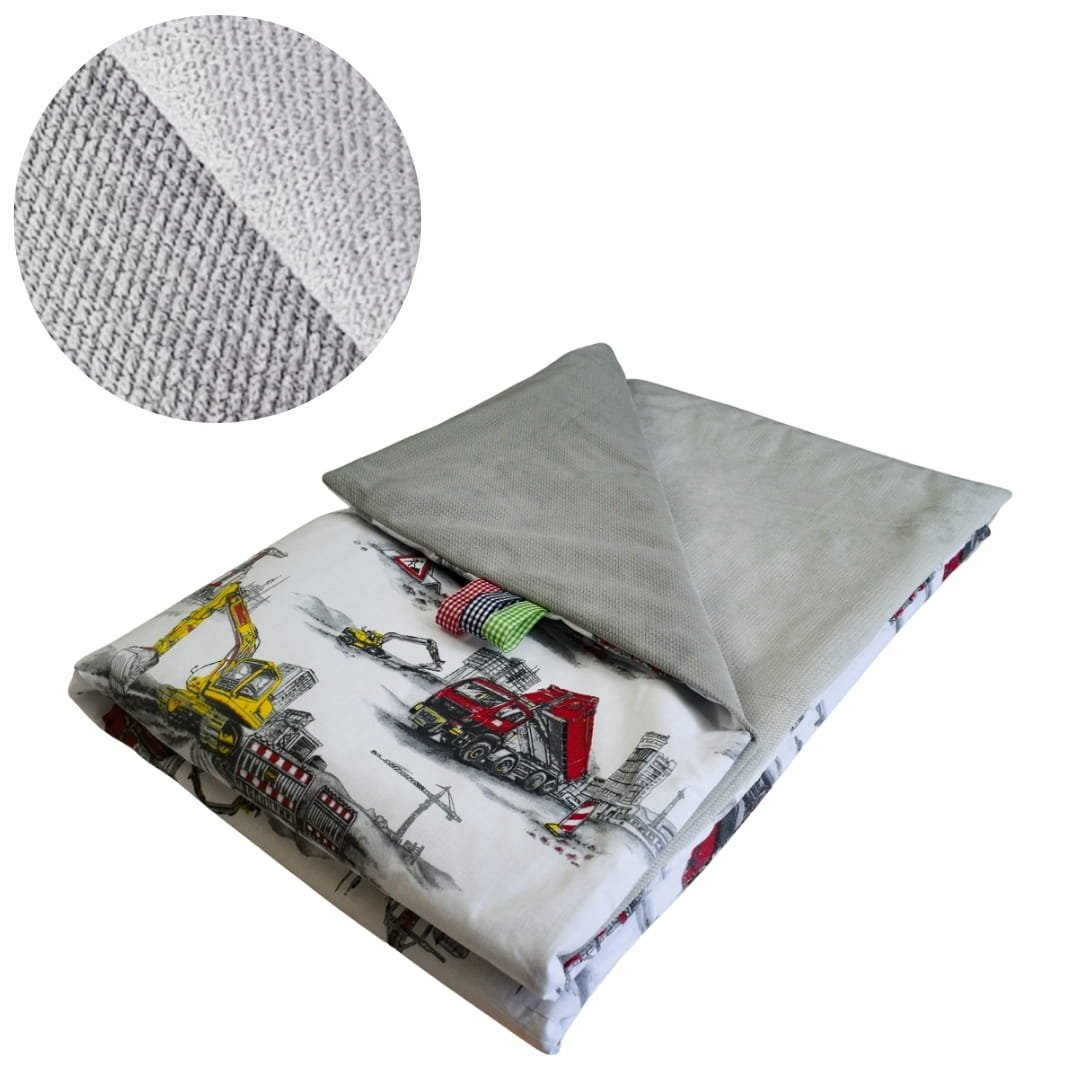 Kocyk Dziecięcy 75x100 Ocieplany Maszyny Budowlane/Szary Bawełna/Velvet Polski Producent