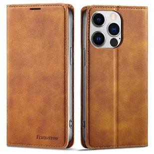 Etui na telefon z serii FORWENW Fantasy kompatybilne z iPhone 15 Pro, skórzany pokrowiec na telefon w dotyku Shell Wallet Brown - Etui i futerały do telefonów - miniaturka - grafika 1