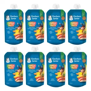 Gerber Junior Deserek jabłko banan brzoskwinia morela mango powyżej 1+ roku Zgrzewka 8 x 110 g - Desery dla dzieci - miniaturka - grafika 1