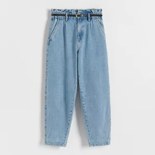 Spodnie damskie - Reserved - Jeansy paperbag z paskiem - Niebieski - grafika 1