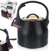 Czajniki na gaz - Czajnik z gwizdkiem stalowy czarny złoty 3 l - miniaturka - grafika 1