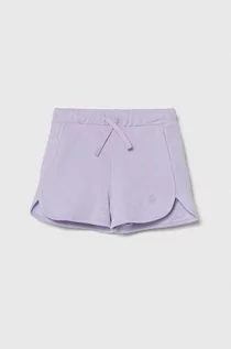 Spodnie i spodenki dla dziewczynek - United Colors of Benetton szorty bawełniane dziecięce kolor fioletowy gładkie regulowana talia - grafika 1