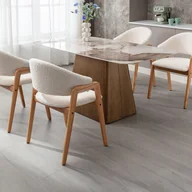 Krzesła - Zestaw 2 krzeseł z podłokietnikami z bukli i drewna kauczukowego - Biały - SOLUNA - miniaturka - grafika 1