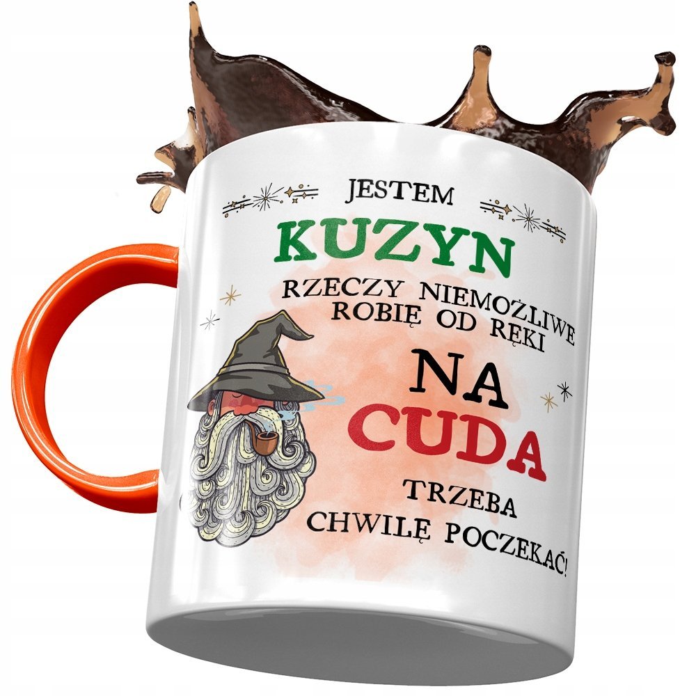 Kubek Pomarańczowy Dla Kuzyna na Urodziny Prezent z Nadrukiem ze Zdjęciem + Opakowanie na prezent (wzór 03)