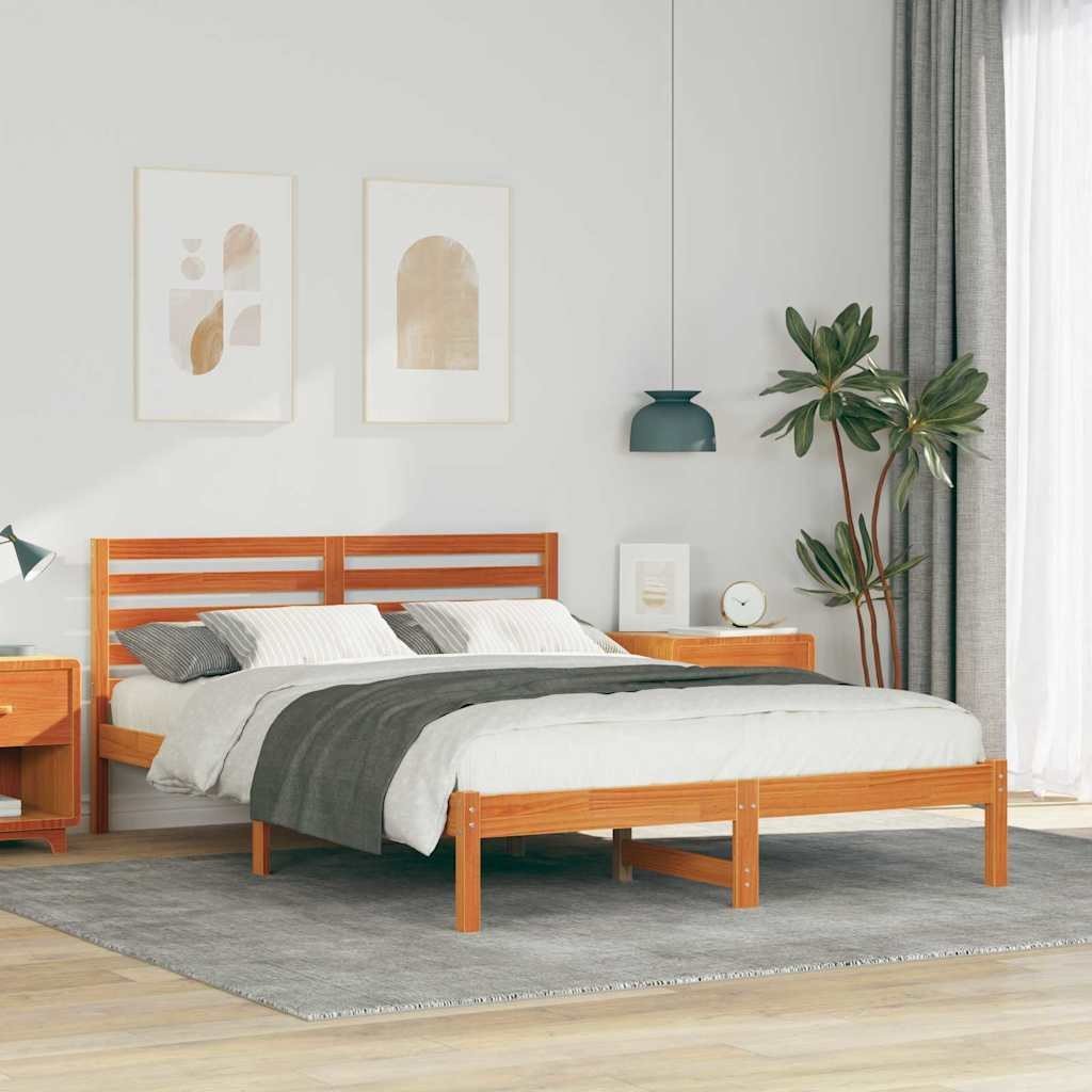 vidaXL Ramka łóżka Woskowy brąz 140 x 210 cm Lite drewno sosnowe