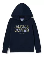 Bluzy dla chłopców - JACK&JONES JUNIOR Chłopięca bluza z kapturem Jjjames Sweat Hood Jnr, granatowy blezer, 128 - miniaturka - grafika 1