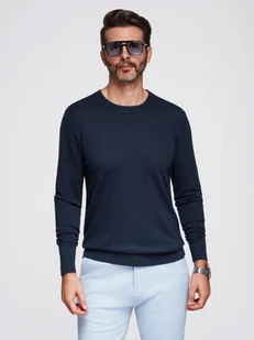 Męski sweter z okrągłym dekoltem z elastycznej dzianiny o klasycznym splocie - granatowy V1 OM-SWSW-0183 - Ombre Clothing - Swetry męskie - miniaturka - grafika 1