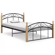 Łóżka - vidaXL Lumarko Rama łóżka, czarny metal i lite drewno dębowe, 120x200 cm 324927 - miniaturka - grafika 1
