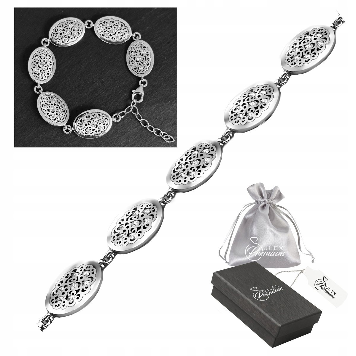 Srebrna Bransoletka pr. 925 Rodowana z Cyrkoniami Owalna Elegancka dla Niej