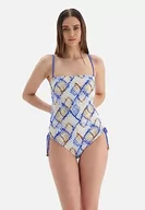 Stroje kąpielowe - Dagi Moda damska, jednoczęściowy kostium kąpielowy bez ramiączek, Green - Blue, 36 - miniaturka - grafika 1