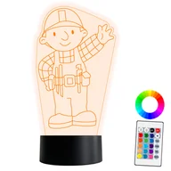 Lampy stojące - XL LAMPKA NOCNA LED 3D Bob Budowniczy 16 kolorów + Pilot IMIĘ Grawer - miniaturka - grafika 1