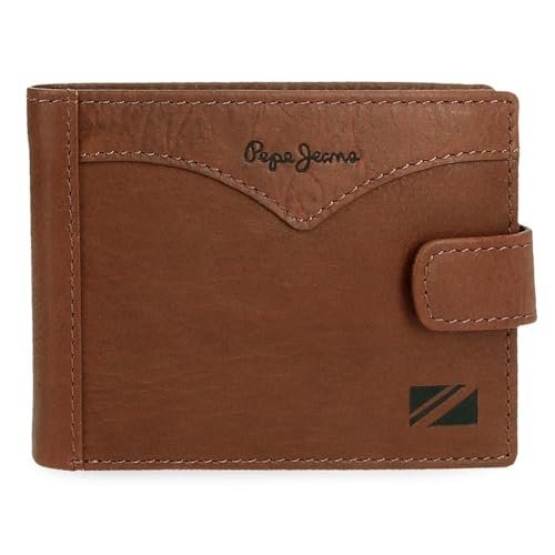 Pepe Jeans Kurtka Poziomy portfel z zatrzaskiem Brązowy 11x8,5x1 cm Skóra by Joumma Bags, Brązowy brązowy, Talla única, Portfel poziomy z zapięciem na klik