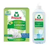 Środki do zmywarek - Frosch Tabletki do zmywarek All in One limonkowe + Nabłyszczacz na bazie Bioalkoholu Zestaw 50 szt. + 750 ml - miniaturka - grafika 1