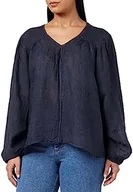 Koszulki i topy damskie - Bonateks, Top z dekoltem w serek, wstawką koronkową i półrękawami, 100% len, rozmiar DE:38, rozmiar US:L, topy, granatowe - wyprodukowano we Włoszech, niebieski, 38 - miniaturka - grafika 1