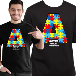 KOSZULKA AUTYZM RÓŻNI RÓWNIEŻ WAŻNI DZIEŃ AUTYZMU AUTISM XL 3468 CZARNA - Koszulki męskie - miniaturka - grafika 1
