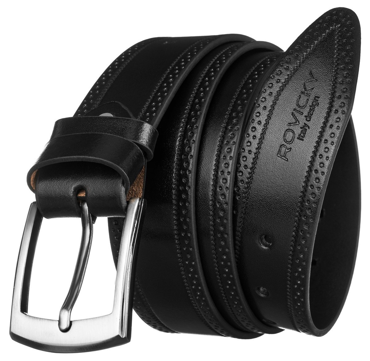 ROVICKY pasek skórzany męski czarny do spodni z dużą klamrą rozmiar 95