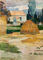 Plakaty - Plakat Paul Gauguin pejzaż wiejski chaty stóg siana - miniaturka - grafika 1
