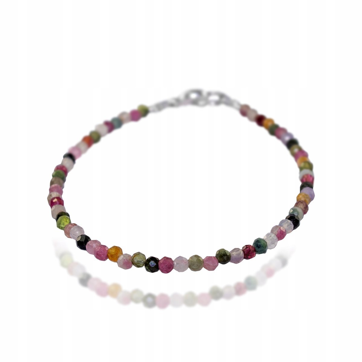 Bransoletka Naturalny Kamień TURMALIN KOLOROWY kulki 3mm Srebro 925 dł 18cm, bez marki, AG00000290