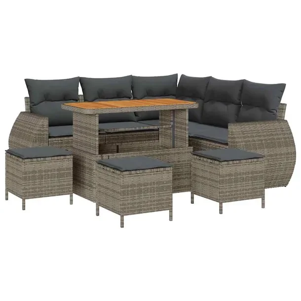 Zestaw 9-elementowy Sofa Ogrodowa, Syntetyczny Polirattan, Szary, Prostoką