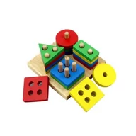 Zabawki interaktywne dla dzieci - Drewniane klocki kształty geometryczne stojak sorter - miniaturka - grafika 1