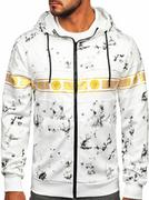 Bluzy sportowe męskie - Biała rozpinana bluza męska z kapturem Denley 27B8125 - miniaturka - grafika 1