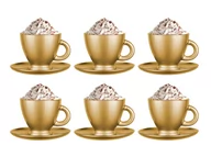 Filiżanki - Zestaw Złotych Filiżanek + Spodki 230ml, Kawa Herbata - miniaturka - grafika 1