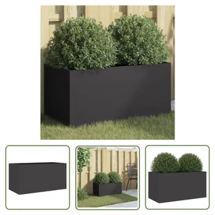 The Living Store Donica - czarna - 62x30x29 cm - stal - Doniczka - Donice - miniaturka - grafika 1