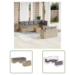 The Living Store 10-cz. zestaw mebli ogrodowych z poduszkami - beżowy - polirattan - Sofa Ogrodowa - Sofy ogrodowe - miniaturka - grafika 1