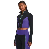 Bluzy sportowe damskie - Damska bluza treningowa Under Armour Project Rock LetsGo Crop FZ - czarna - UNDER ARMOUR - miniaturka - grafika 1