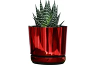 Donice - 26 cm wzór CZERWONY BŁYSZCZĄCY * Doniczka z podstawką * glamour * wysoki metaliczny połysk * z drenażem * klasyczna * elegancka * na prezent - miniaturka - grafika 1