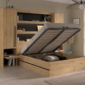 Łóżka - Łóżko ze skrzynią i zabudową 140 x 190 cm - Naturalny i czarny - LUDARO - miniaturka - grafika 1