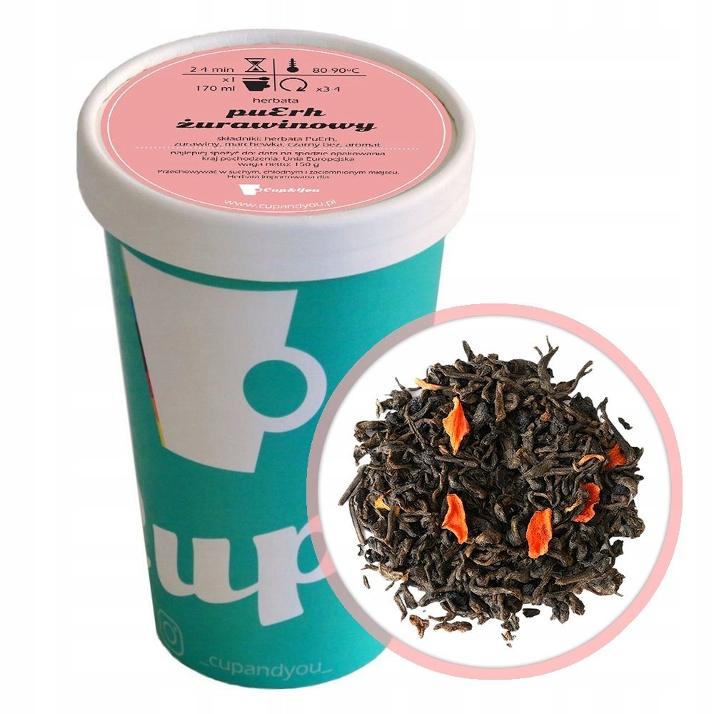 Herbata czerwona pu-erh ŻURAWINOWY premium sypana marchewka czarny bez 150g - herbata liściasta sypana mieszanka napar susz