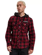 Kurtki męskie - Brandit Męska kurtka przejściowa Maiden Check Shirt Hooded Eddi, ciemnoczerwony/czarny, M - miniaturka - grafika 1