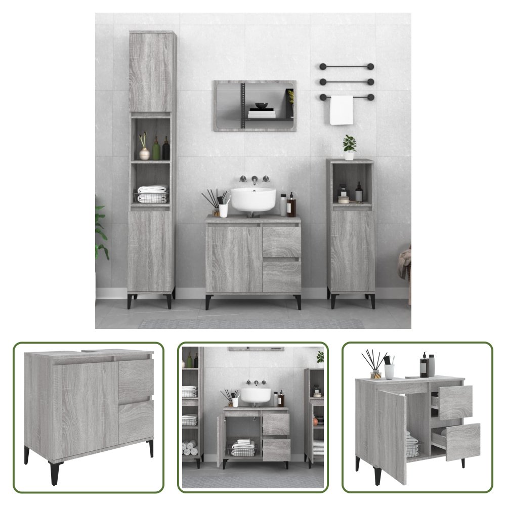 The Living Store Szafka łazienkowa szara Sonoma 65x33x60 cm Materiał drewnopochodny