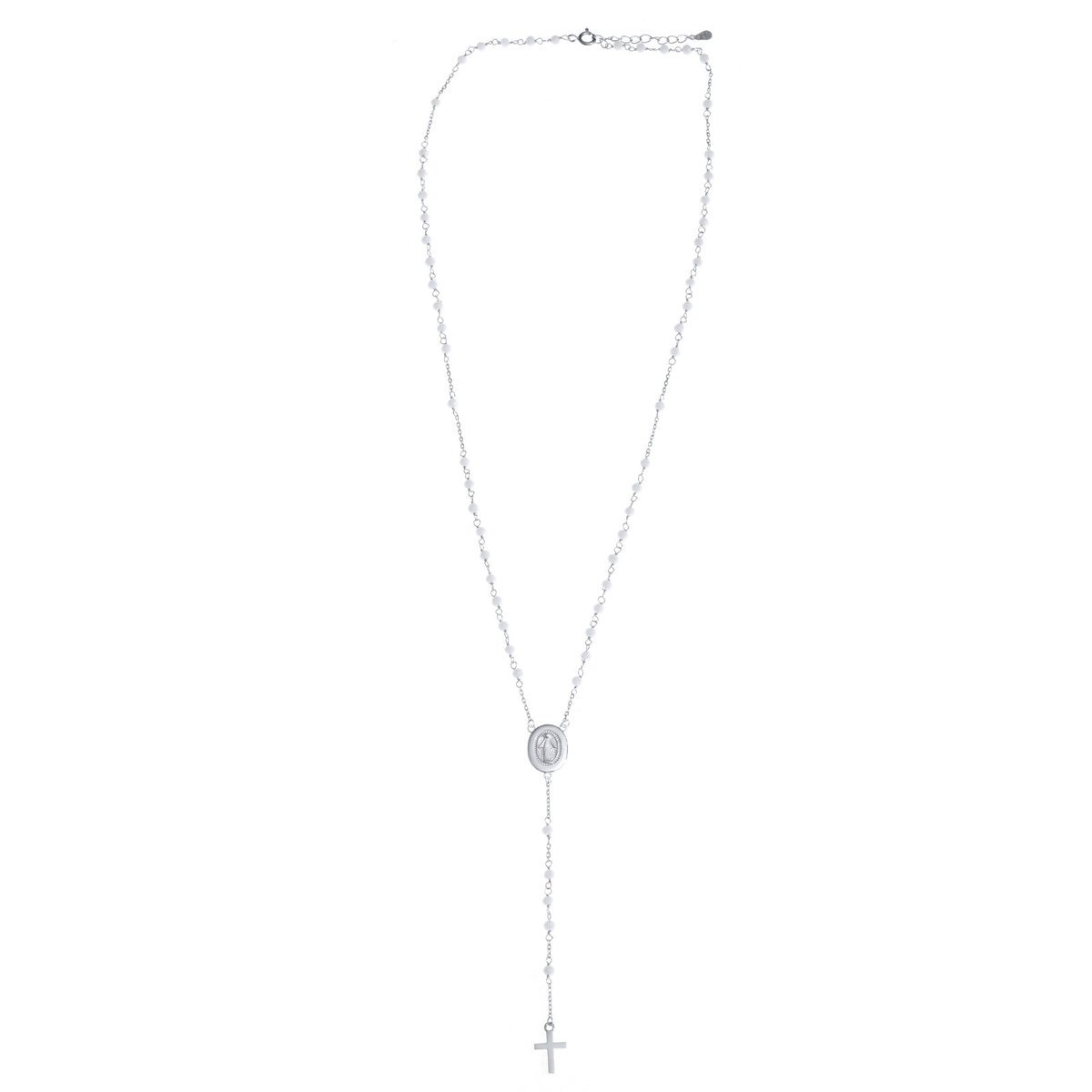 Srebrny Różaniec Białe Koraliki Chrzest Komunia próba 925